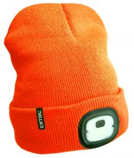 EXTOL zimní čepice s LED světlem oranžová