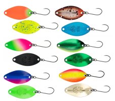 Mikado Lazzer Spoon 1,6g – plandavka na pstruhy a okouny (pohled z obou stran)