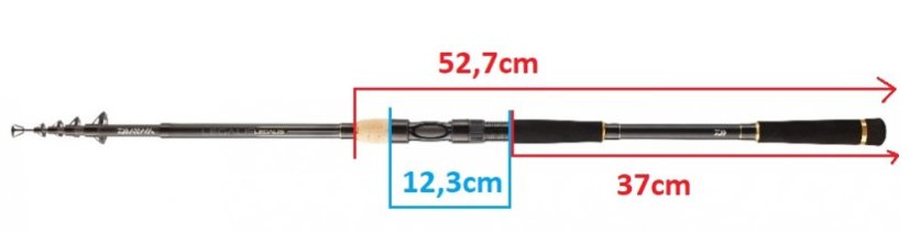 Daiwa prut Legalis Tele 300cm/30-90g - rozměry rukojeti