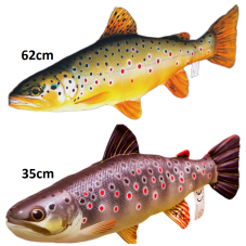 Plyšová ryba Pstruh potoční – srovnání velikostí 35cm a 62cm