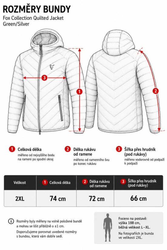 Fox bunda Collection Quilted Jacket Green/Silver - 2XL