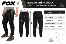 Fox tepláky Lightweight Joggers Black/Camo Print - velikostní tabulka