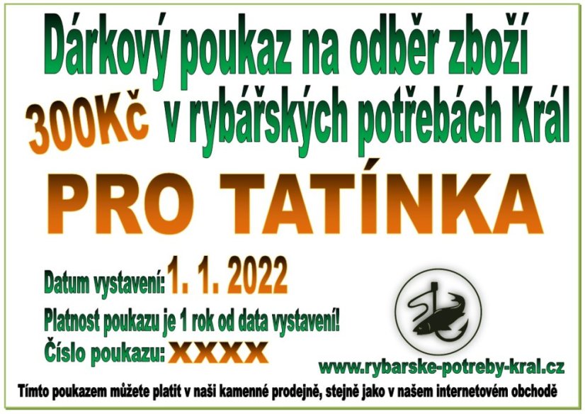 Elektronický dárkový poukaz 300 Kč – dárek pro rybáře